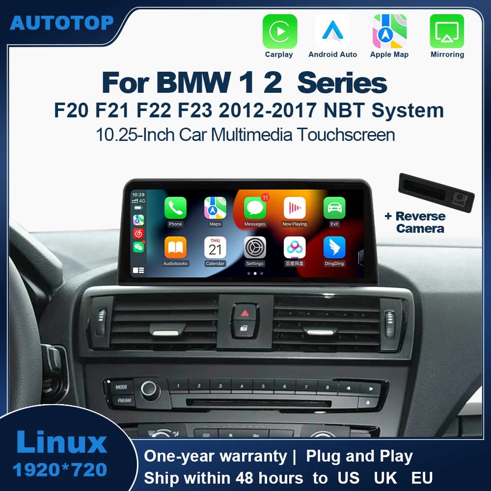 AUTOTOP 10.25 "1920*720 Display radio sostitutivo per auto per BMW 1 2 serie F20 F21 F22 NBT 2013-2017, Wireless CarPlay Android Auto