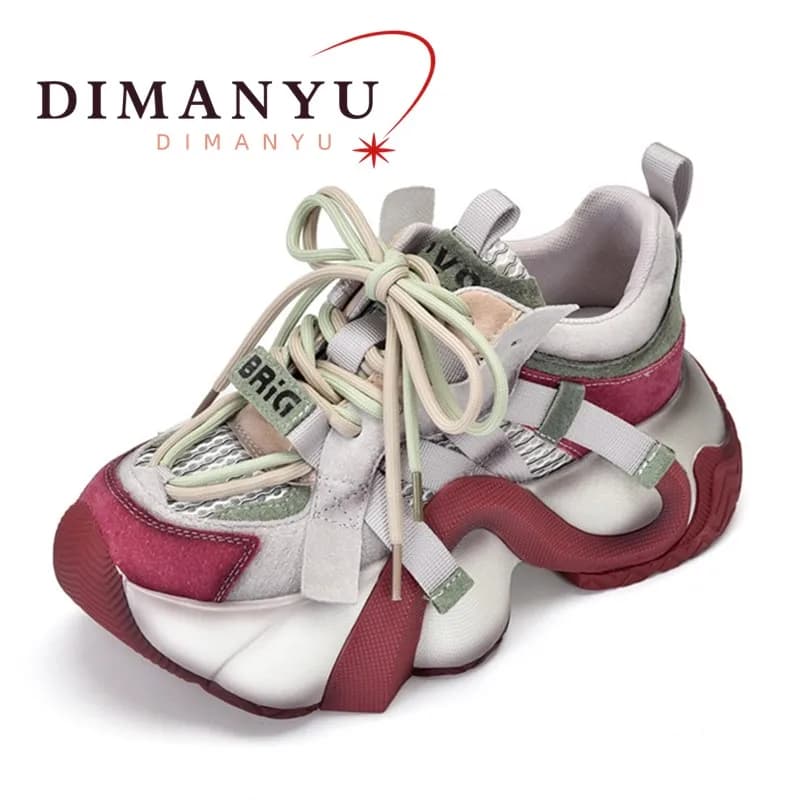 DIMANYU Sneakers Donna Platform 2026 Primavera Nuove Scarpe Dad in Vera Pelle Casual Versatili con Lacci