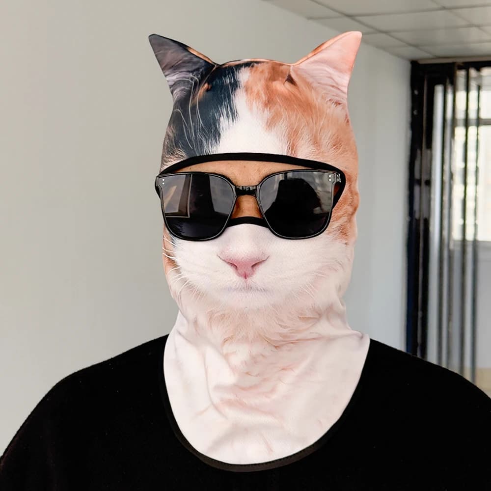 Maschera 3D con Design a Gatto per Protezione Solare Completa di Viso e Collo, Traspirante e ad Asciugatura Rapida, Ideale come Sottocasco per Ciclismo all'Aperto