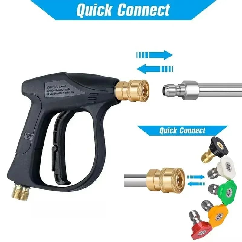 Pistola per idropulitrice ad alta pressione 2175 PSI blu/nera con impugnatura corta - Filettatura M22-14, ugello a connessione rapida da 1/4'' opzionale per la pulizia dell'auto