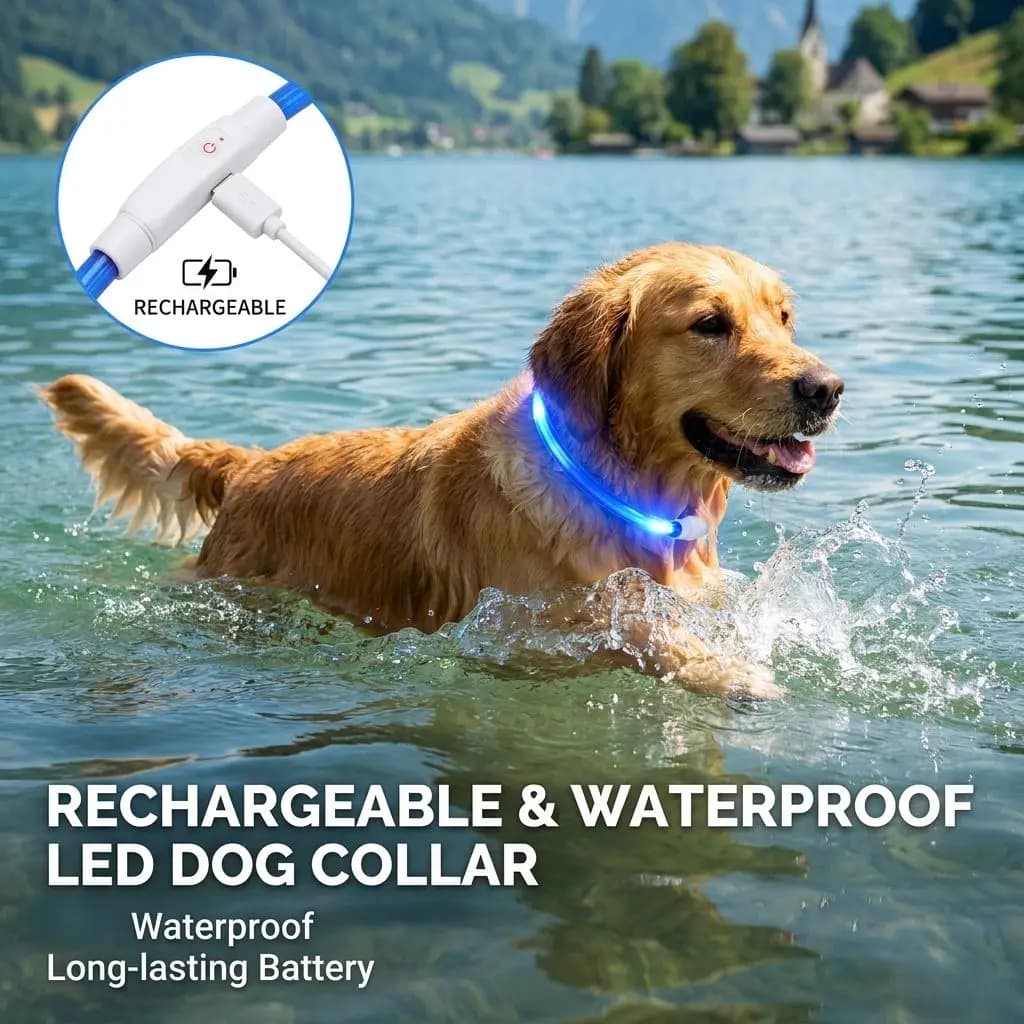 Collare per Cani LED Ricaricabile, Collare Luminoso Regolabile per Cani di Tutte le Taglie, Collare Luminoso Notturno per Cani e Gatti, Collana di Sicurezza per Animali Domestici