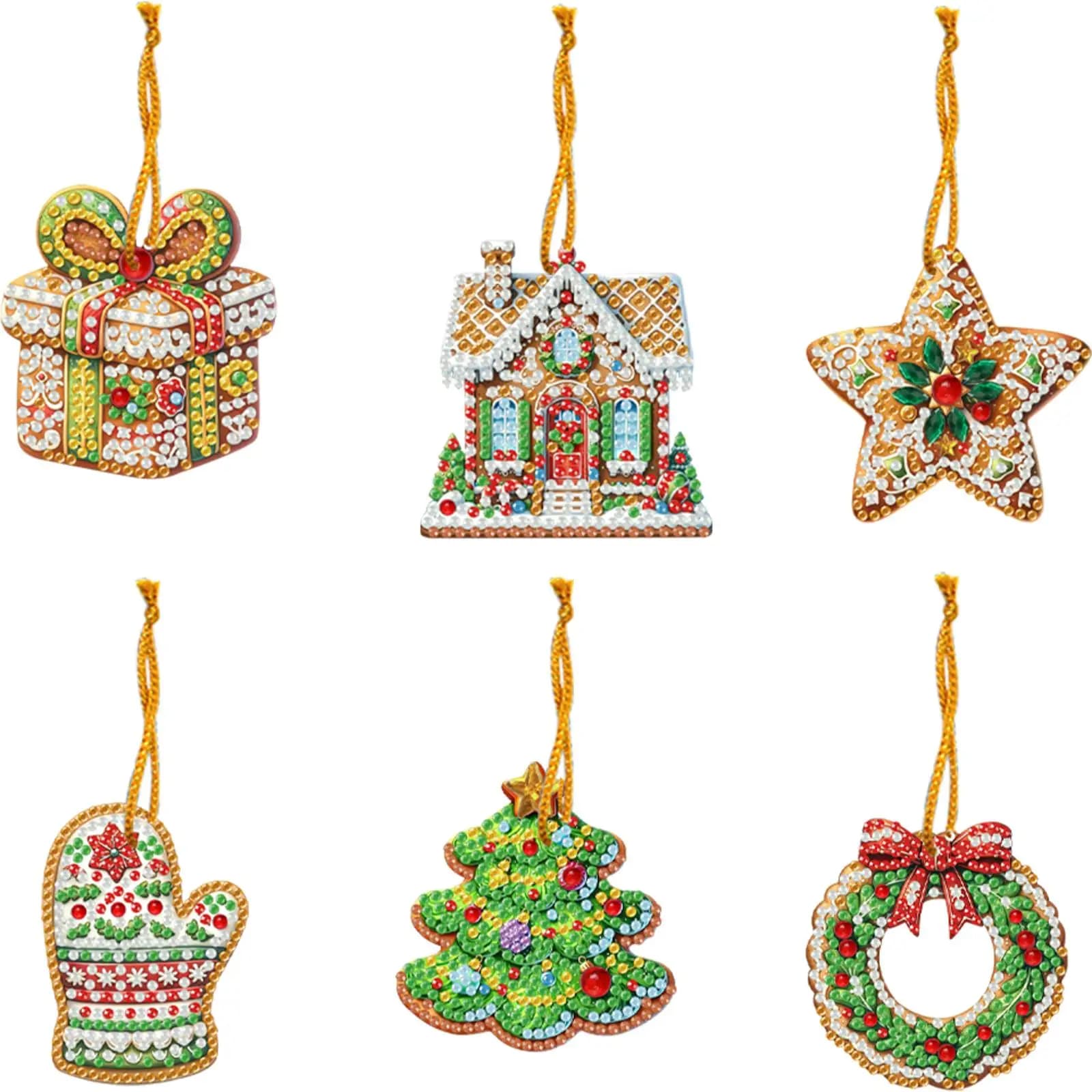 6 Pezzi Decorazioni Natalizie 2D Piatte Fai-da-Te con Diamanti per Parete e Porta