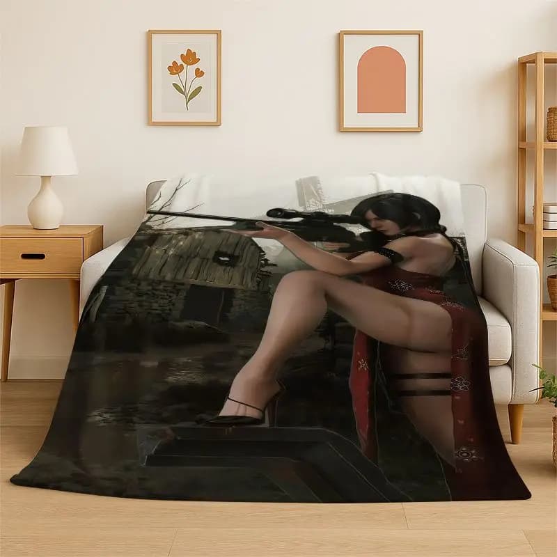 3D R-Resident Evil Leon Game Cartoon Flannel Blanket Soft Warm Throw Blanket for Bedroom Living Room Bed Travel Camping Picnic