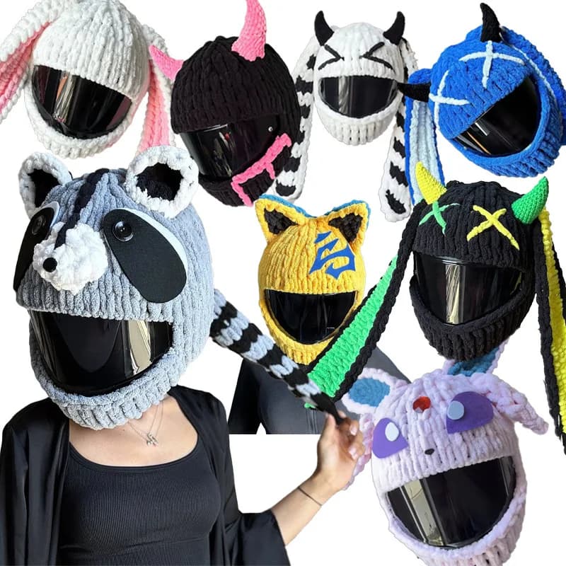 2025 Nuovo commercio estero berretto per casco transfrontaliero copricapo per moto cartone animato lavorato a maglia autunno inverno protettivo per casco da motociclista