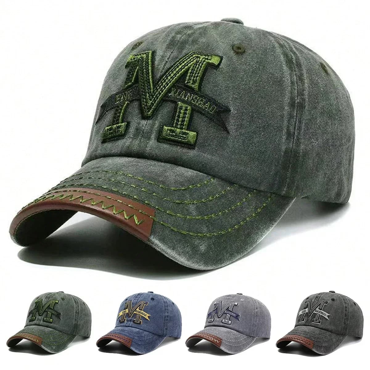 Unisex M Letter Embroidery Wash Baseball Caps Spring Autumn Outdoor Sunscreen Hat Adjustable Casual Trucker Hats