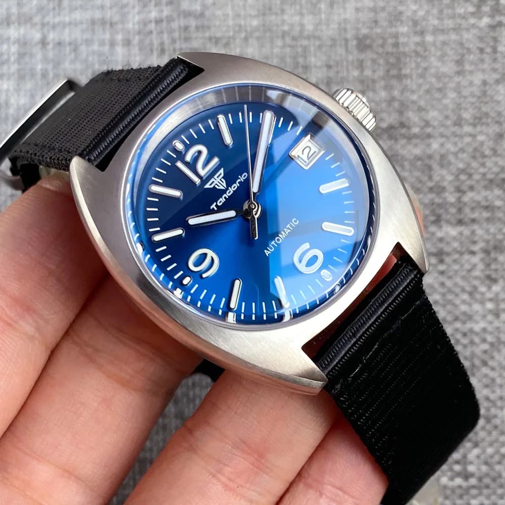 Tandorio NH35AA Dome Sapphire 36mm Orologio meccanico automatico da uomo Orologio da polso pilota Orologio di lusso con quadrante luminoso verde Nuovo