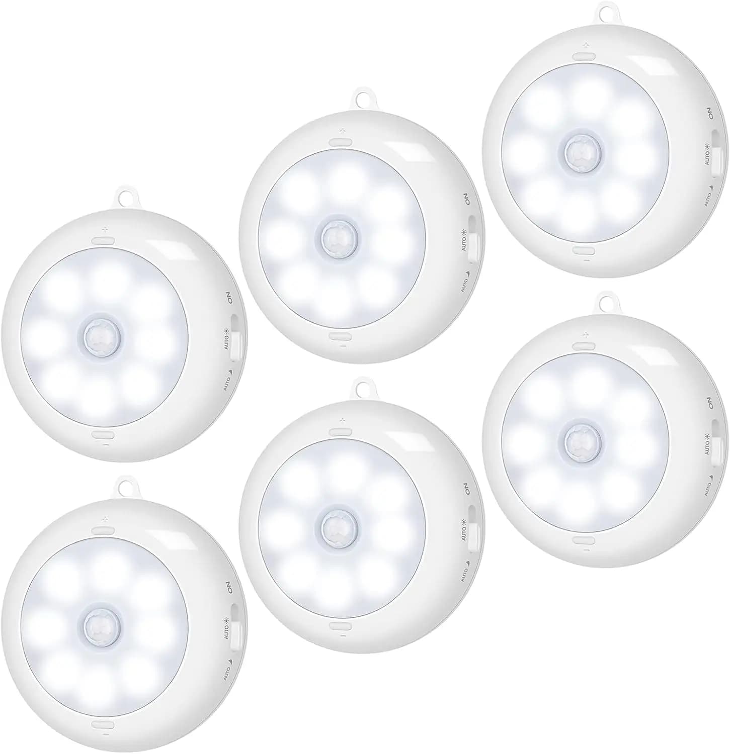 Luce Notturna LED con Sensore di Movimento Wireless, Luci a Batteria per Armadio, Cucina, Scale, Parete, Dimmerabile, Bianca, Confezione da 6