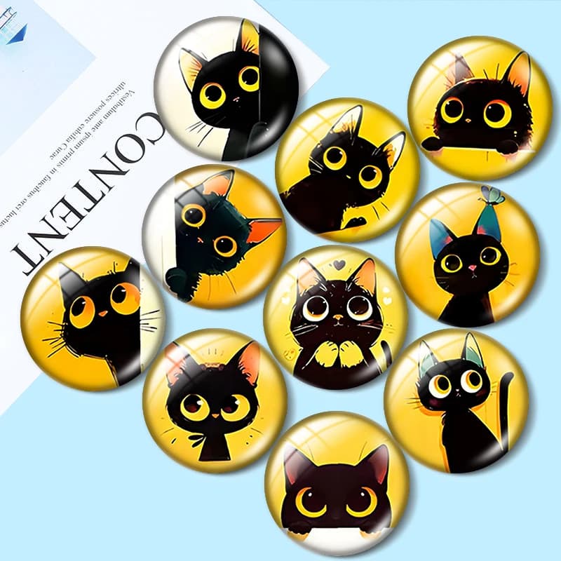 Yellow backed big eyed cat 12/18/20/25mm glass cabochon bracelet pendant rings for jewelry demo earrings back Making findings