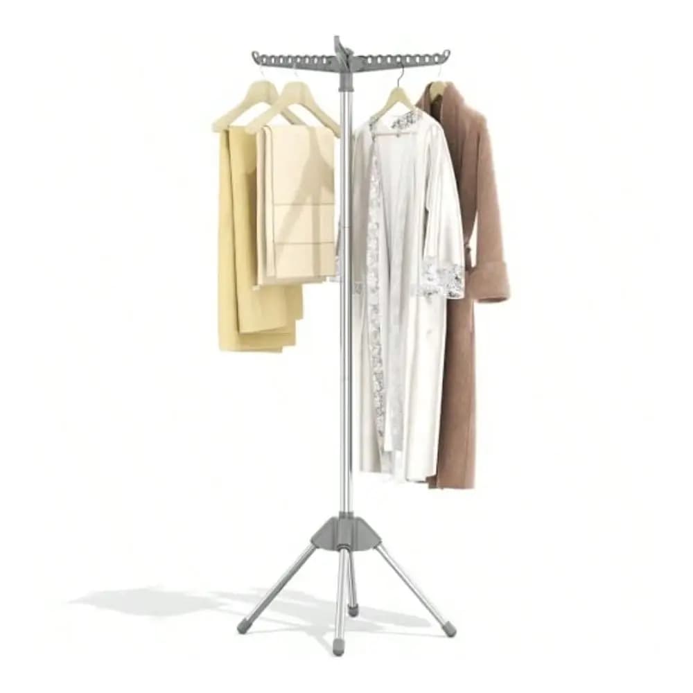Sellers Clothes Drying Rack, 59Inch Foldable Stainless Steel, Grey 3 Rotating Arms, 27 Hanger Holes, 4Leg Base, ToolFree Set Up