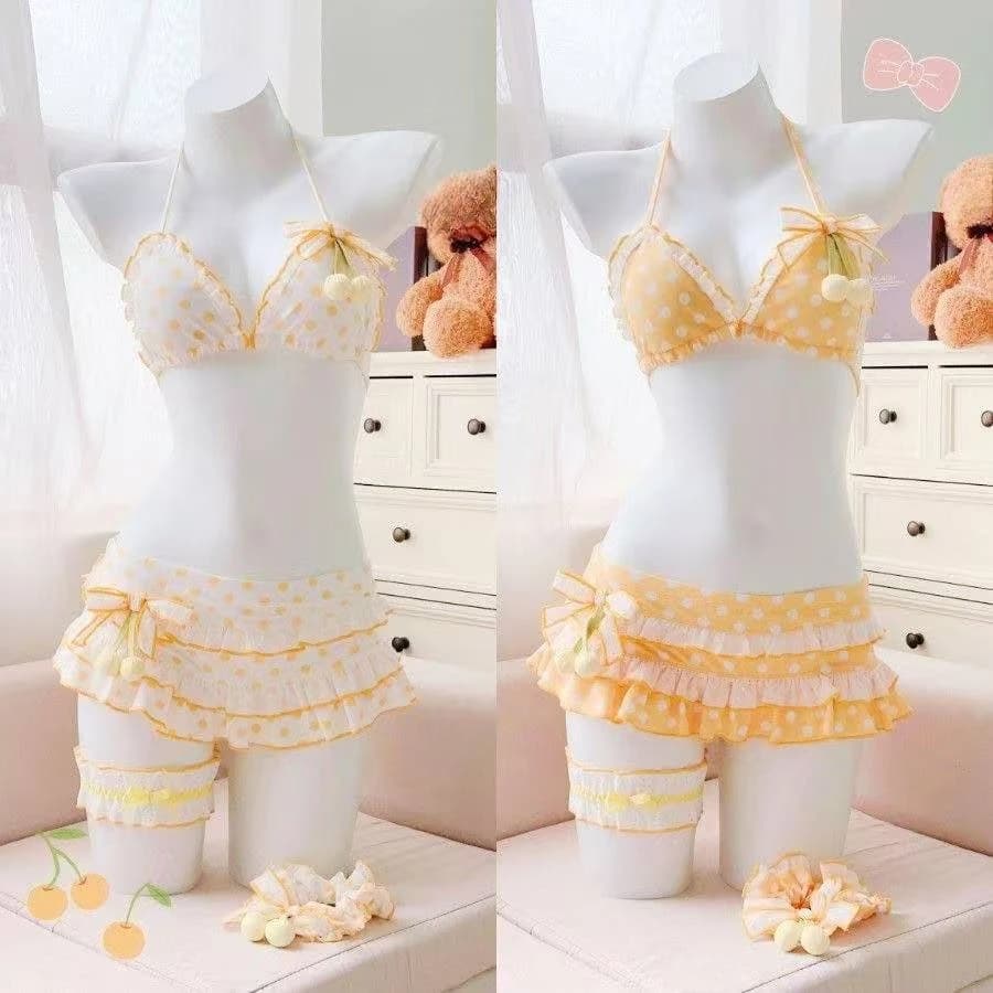 Sexy Halter Neck Lolita Swim Set Women Kawaii Floral Ruffle Two Piece Swimsuit Summer Daily