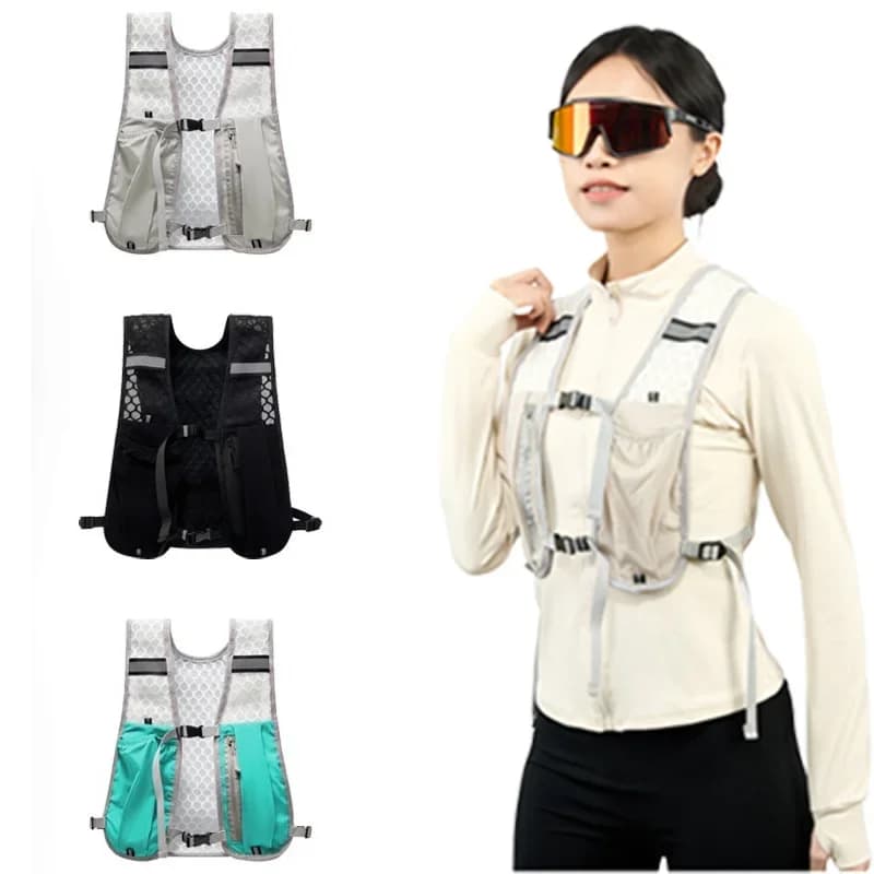Gilet portaoggetti da corsa per ciclismo Gilet da corsa leggero idratazione riflettente Borsa da petto per acqua Tasca portaoggetti per telefono Jogging Escursionismo