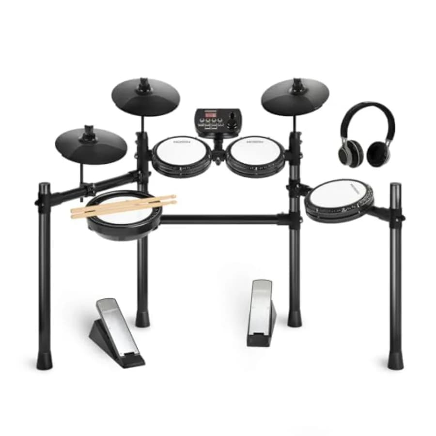Set di Batteria Elettronica MOSEN con 4 Pad in Mesh Silenziosi, Piatti, Bacchette, Cuffie, USB MIDI, Pedale Kick, 195+ Suoni e 25 Kit di Ritmi