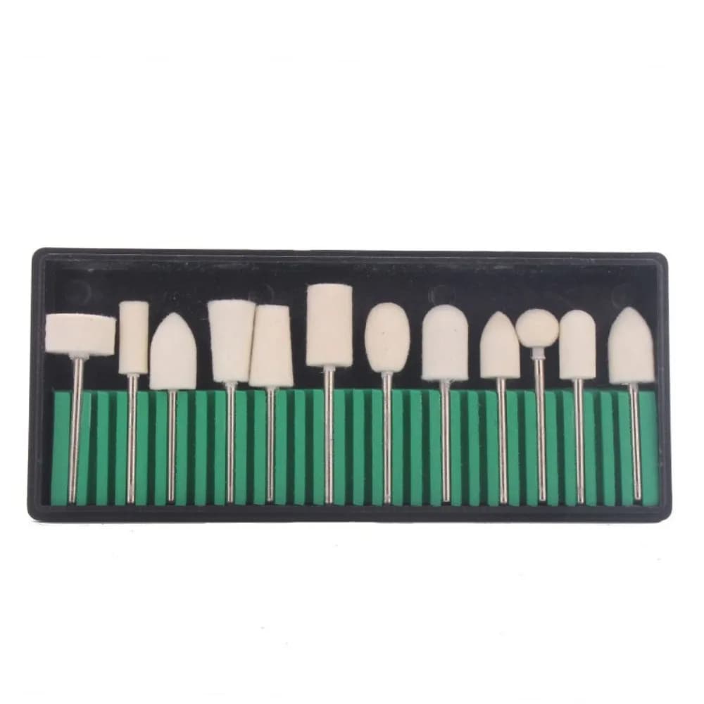 Set of 12 Tips for Polishing in Wool Felt, Multiform Heads for Grinding and Polishing, Tools with 2,35mm Leg, Polishing Wheels with Auction