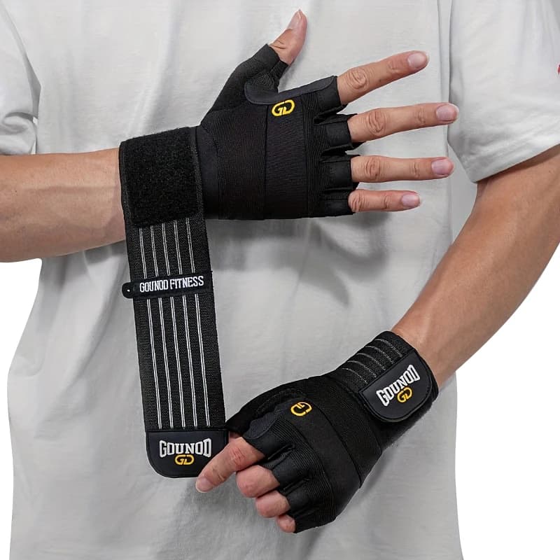 GOUNOD Sports Gym Gloves Half Finger Anti Slip Thickened Palm Pad Wrist Support Weightlifting Bodybuilding Fitness Training Gear