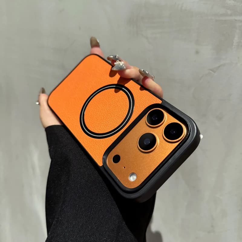 Luxury Solid Color PU Leather For Magsafe Magnetic Phone Case For iPhone 17 Pro Max 15 14 13 12 11 16 Pro Max Bumper Back Cover