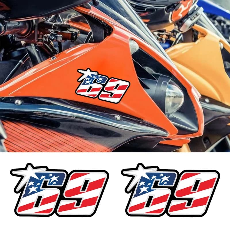 USA Flag Number 69 Racing Stickers Waterproof Vinyl Decals Motorcycle Fuel Tank Helmet Motocross Body Modify Auto Accessories