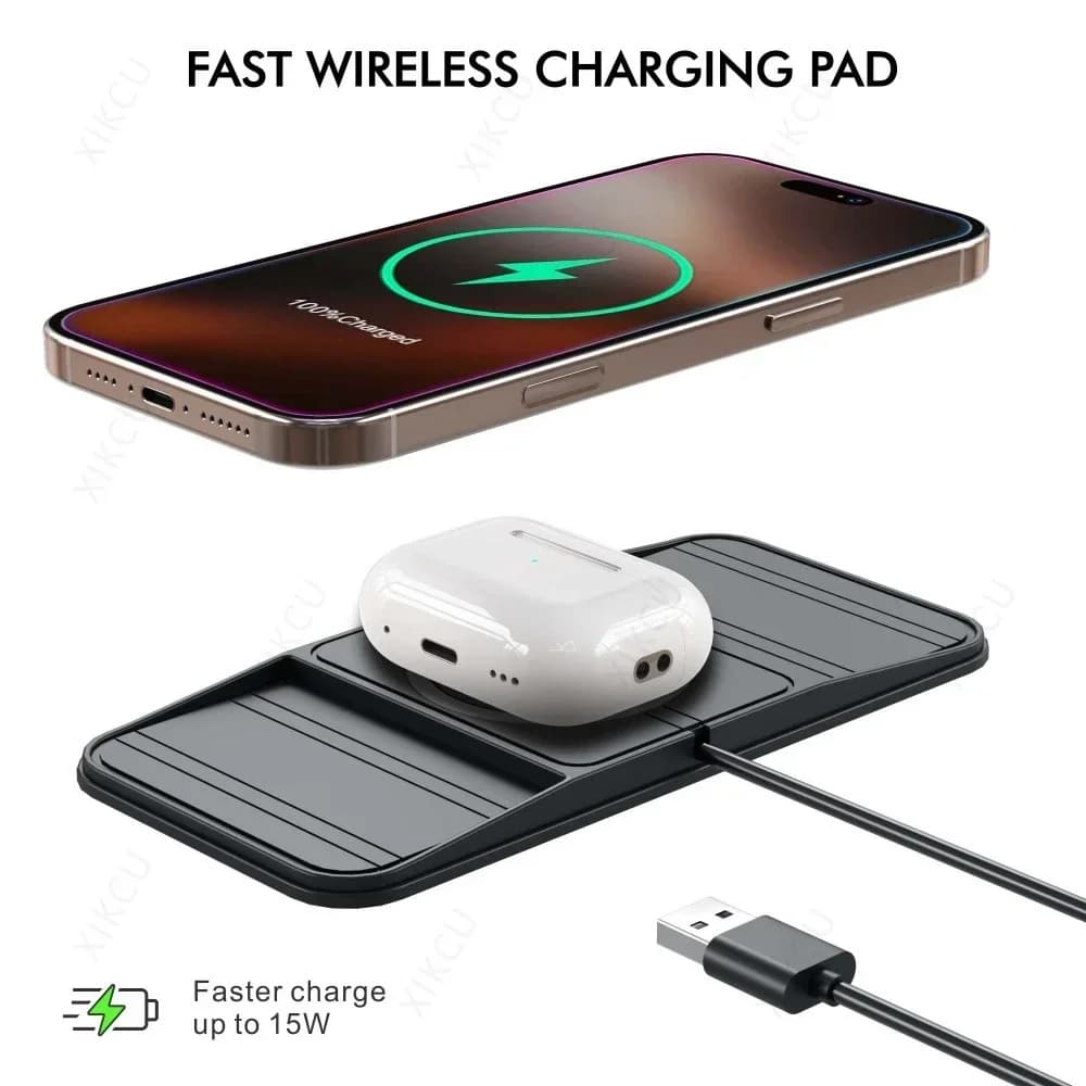 Caricatore Wireless per Auto, Supporto Telefono con Ricarica Wireless e Cavo USB Integrato per iPhone 12-17 Samsung Galaxy