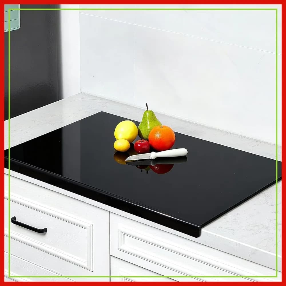 Tagliere grande in acrilico con bordo, antiscivolo, 76 cm x 51 cm, nero, resistente agli urti per piano cucina