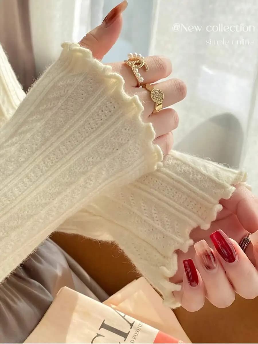 Maglione da donna in maglia di pizzo a mezza manica con collo alto, tinta unita, autunno inverno