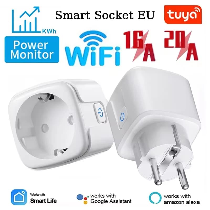 QNCX 20A 1-4PCS EU Smart Socket Power Monitoring WiFi Temporary Function Smart Plug Voice Control via Alexa Google Home Yandex