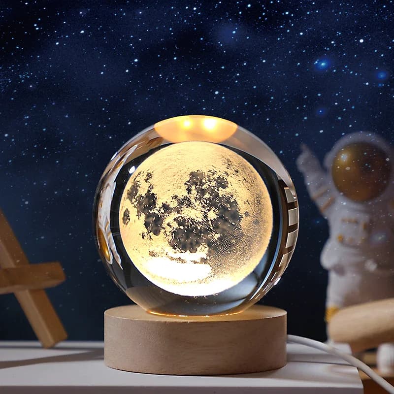 3D Moon Crystal Ball astronomia Galaxy sistema solare Saturn sfere luminose Snow Glass Globe Night Light Home Desktop Decoration