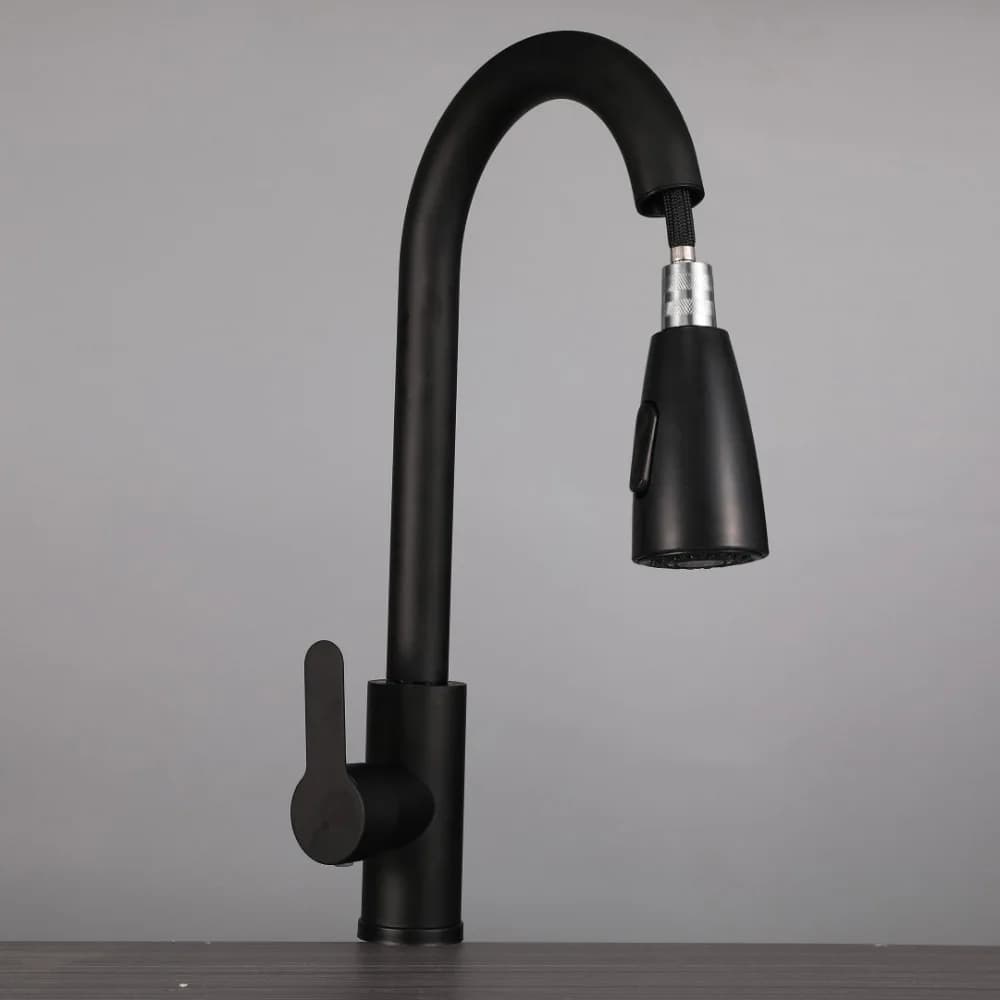 SUS Stainless Steel Pull-Out Kitchen Faucet with Spray Head 360° Rotation Single Hole Sink Mixer Tap for Home Kitchen