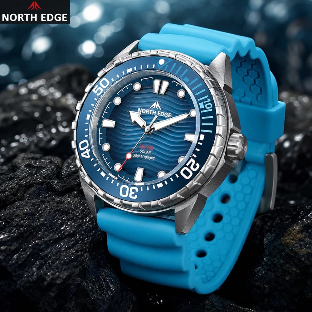 NORTH EDGE TRITON 300M Waterproof 180+ Day Power Titanium Stainless Solar-Powered Diving Watch Luxury Quartz Watches For Men NEW