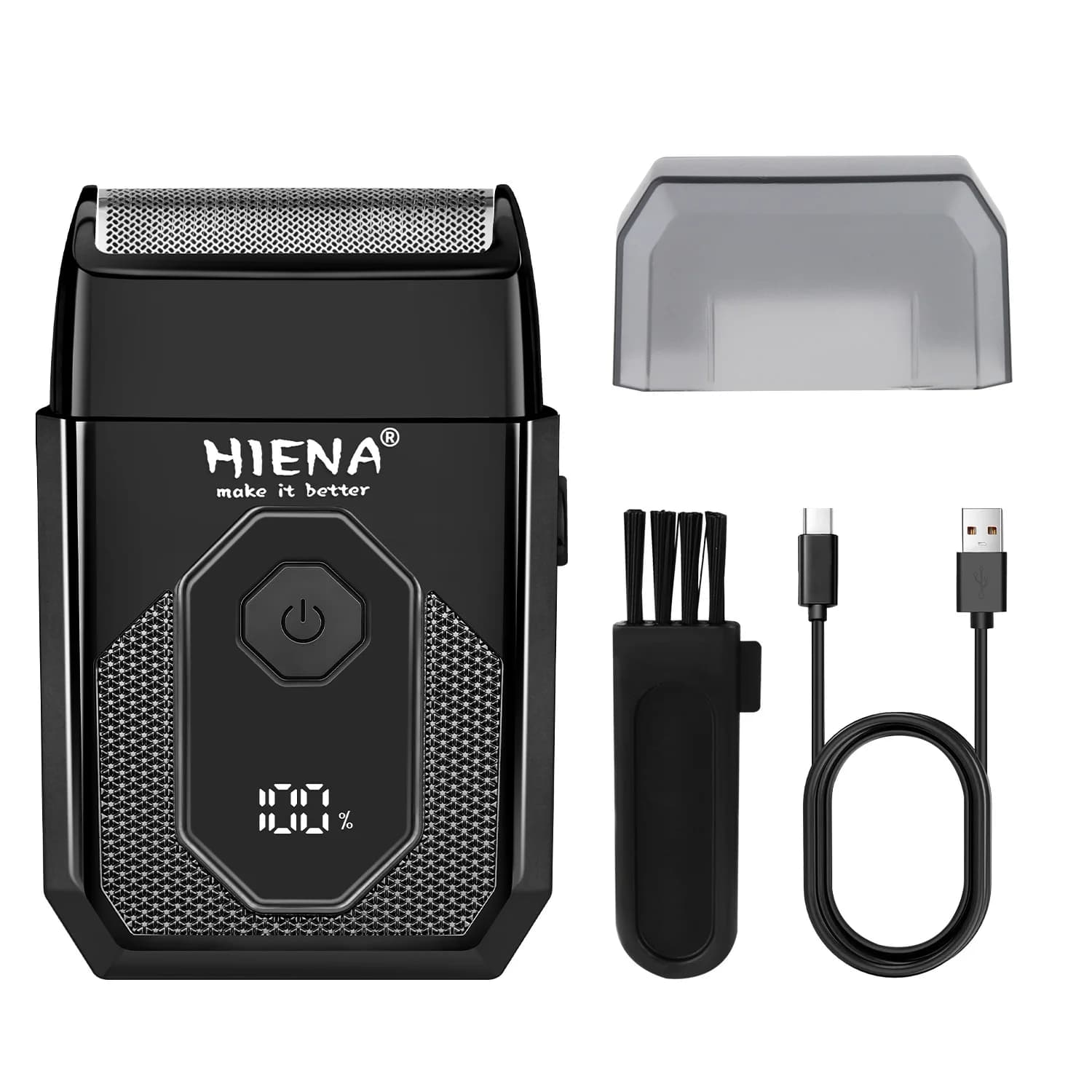Rasoio Elettrico HIENA per Uomo, Trimmer per Barba Ricaricabile USB con Display LED, Utilizzo a Secco e Bagnato