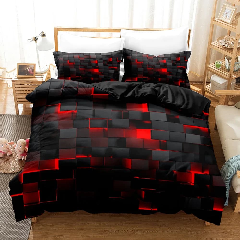 Set duvet cover 3 pieces (1 duvet cover + 2 pillowcase without soul) Bed linen set with red grill printing Comfortable bedspread for bedroom