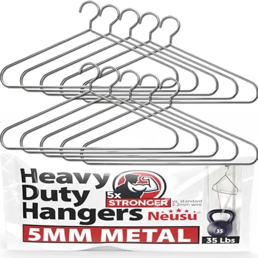 Heavy Duty Hangers - 5mm Solid Metal Hold Over 35 Lbs Extra Strong Coathangers for Heavy Clothes - Hotel Quality 10 Pack