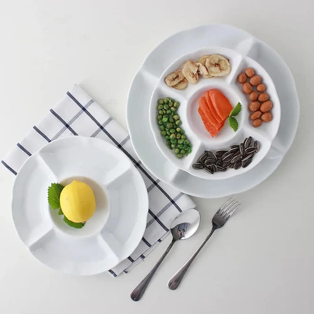 White 5-Section Melamine Food Tray Elegant Serving Platter for Fruits Dried Snacks Appetizers Nuts Pastry Desserts Catering