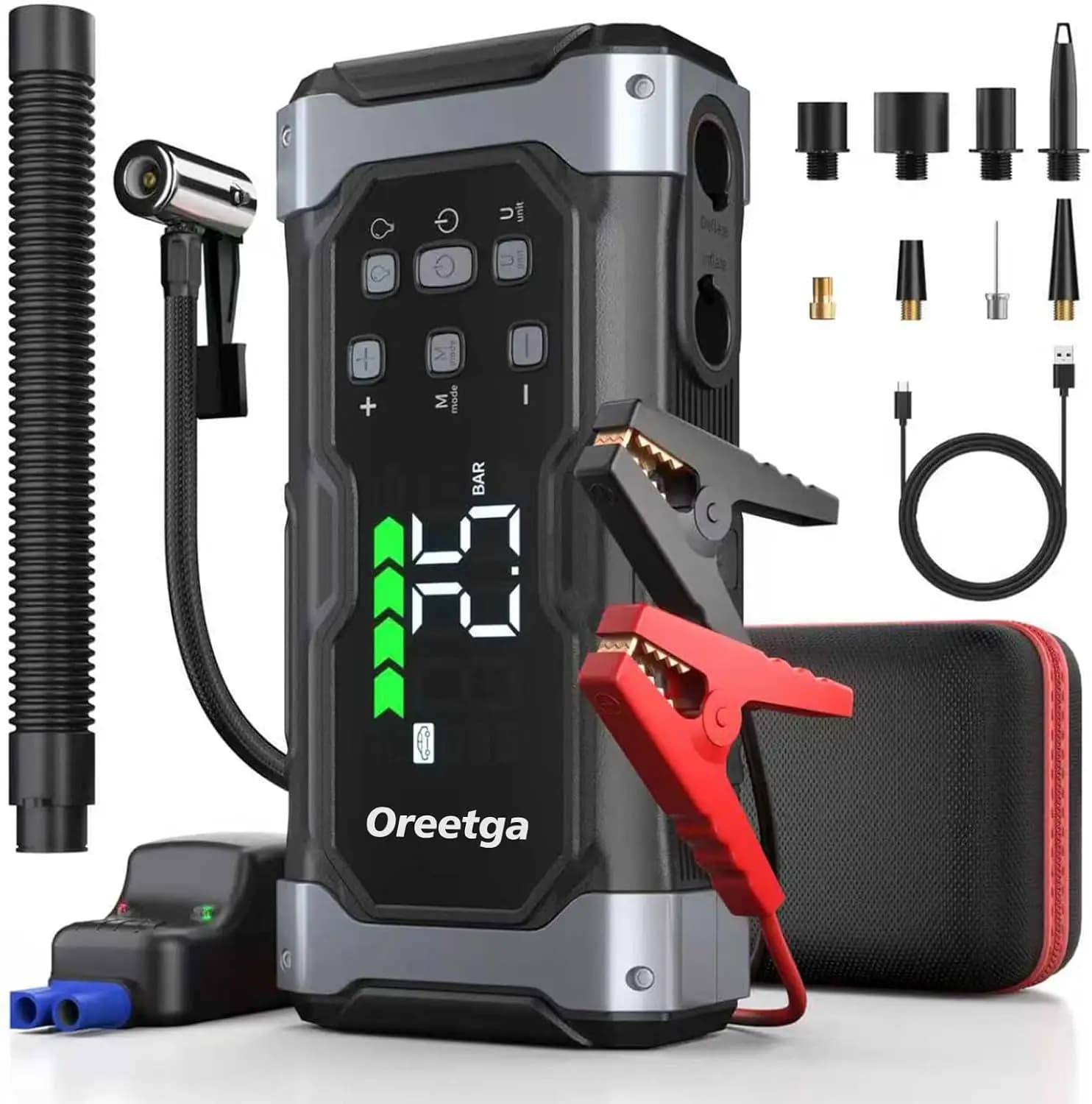 Avviatore d'Emergenza 9-in-1 Aggiornato con Compressore d'Aria, Power Bank Portatile per Tutti i Veicoli a Benzina e Diesel 14L