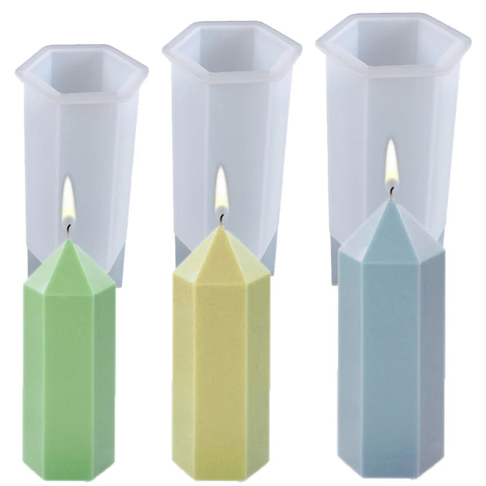 Stampi per candele a colonna esagonale 3D stampo per sapone in resina siliconica artigianato fai da te gesso per strumenti per la produzione di candele Kit di accessori decorazioni per la casa