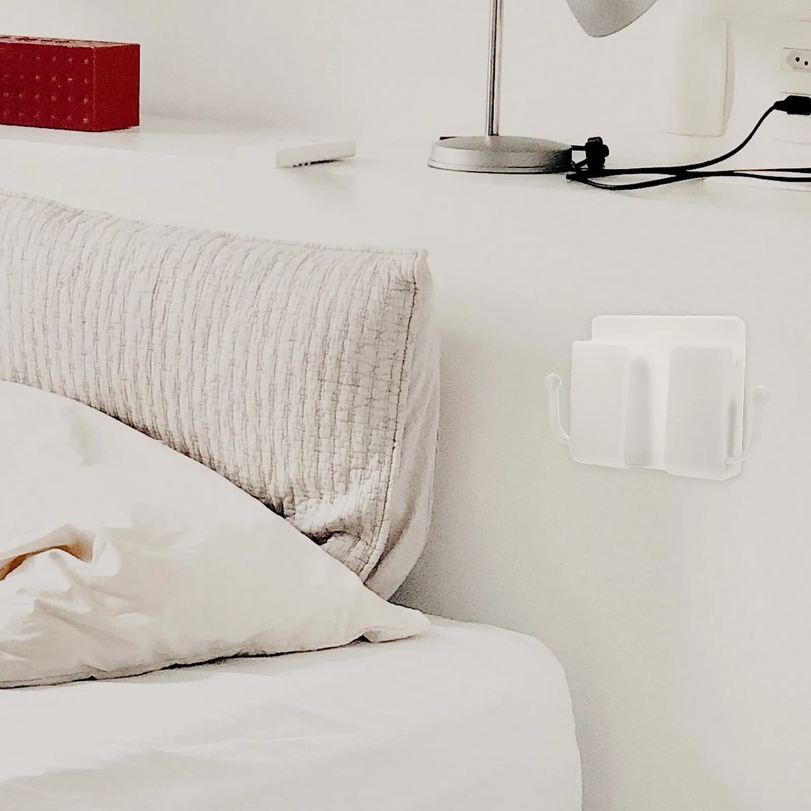 4pcs Phone Holder Wall Mount Organizer Shelf For Cellphone Charging Station Remote Holder Stick On Shelf Bedroom Bed Wall