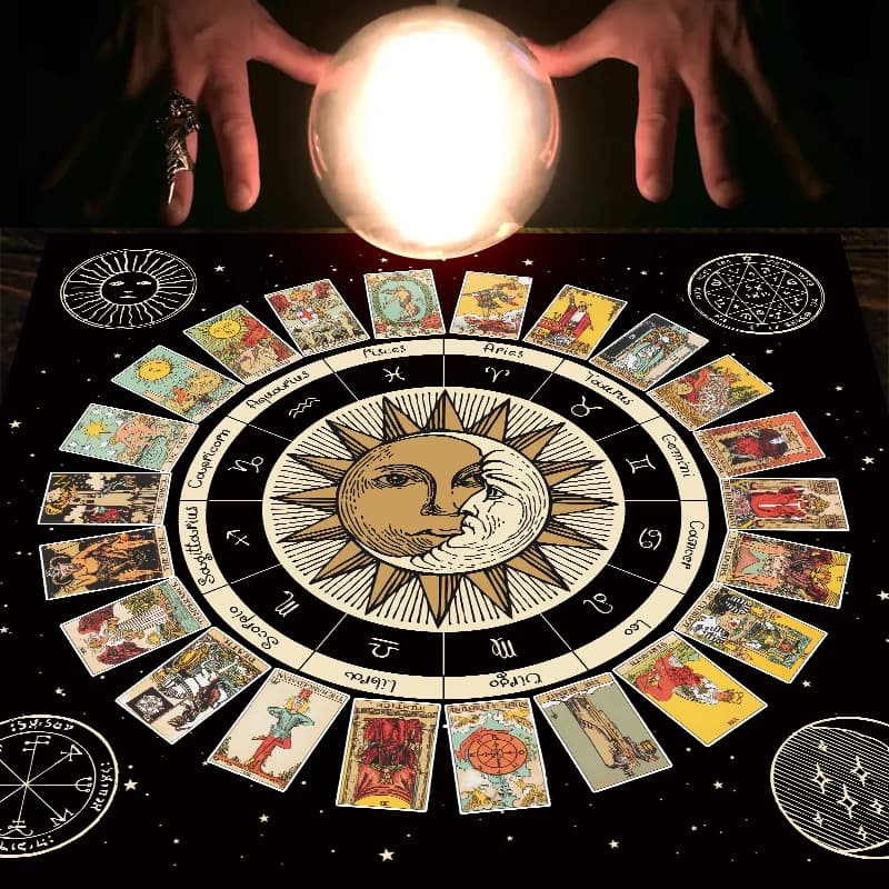 Tovaglia per carte dei tarocchi Tovaglia per altare Ruota dello zodiaco Grafico dell'astrologia Sole Luna Stregoneria Carte Oracle Pad per la decorazione della casa della stanza