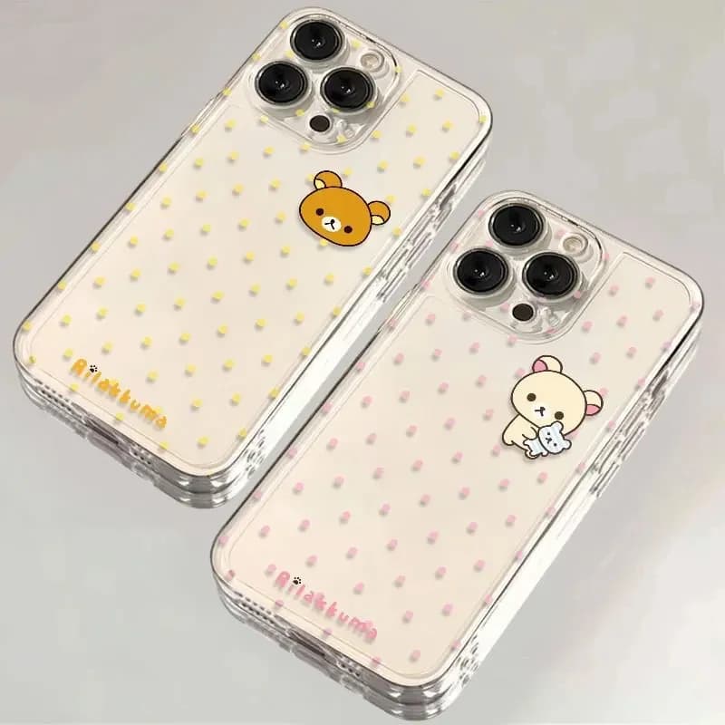 Custodia Trasparente in Silicone Antiurto con Motivo a Pois Cartoon R-Rilakkuma per iPhone 17 Air 16 15 14 Plus 13 12 Mini 11 Pro Max