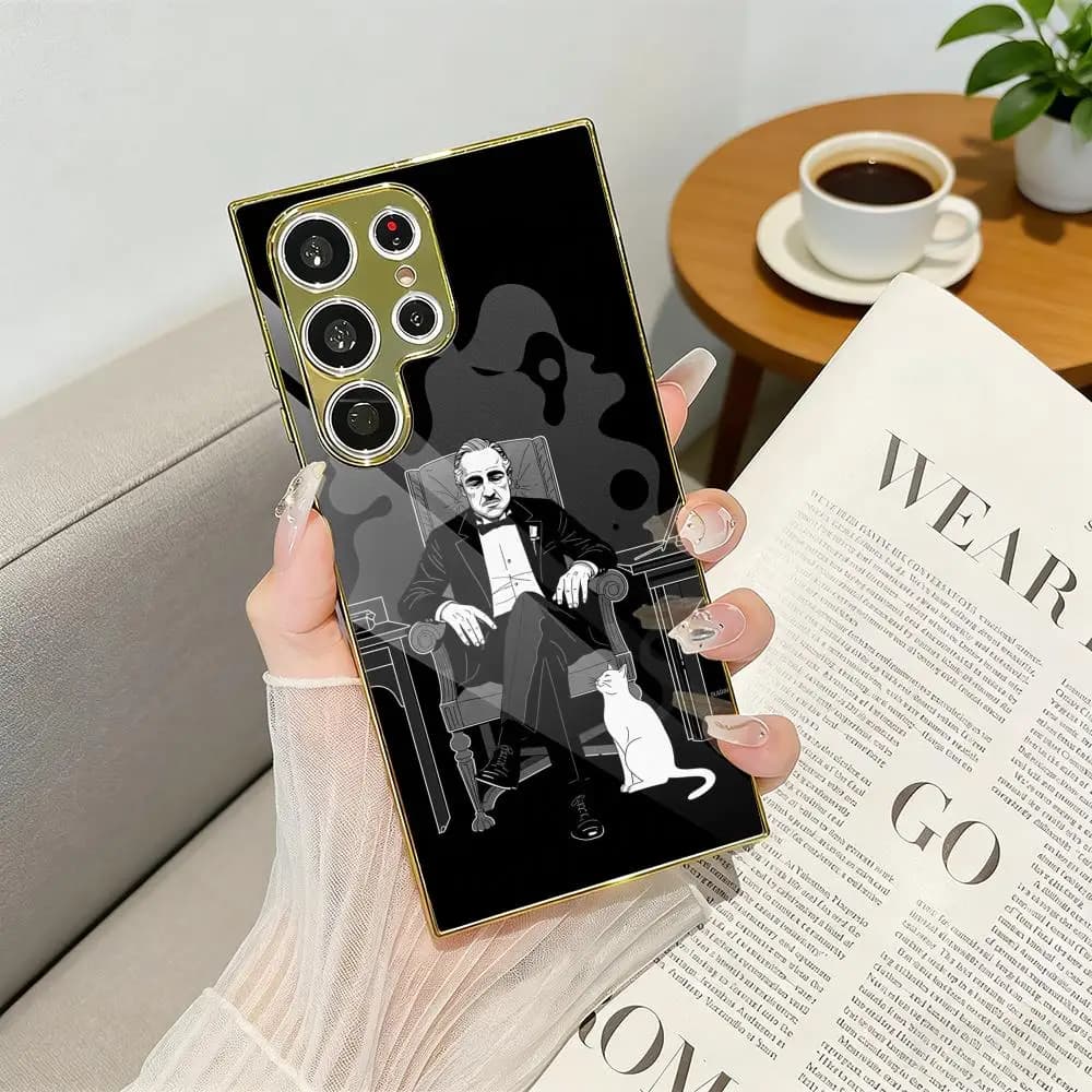 Cover per Telefono G-Godfather, Custodia di Lusso con Cornice in Metallo Elettroplaccato per Samsung S25 S24 S23 Ultra Slim