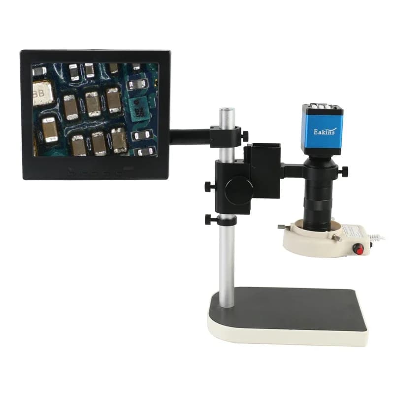 14MP HDMI VGA Industrial Digital Video Microscope Camera Zoom 130XC mount Lens 56 LED Ring Light Stand 8" LCD Monitor Repair Kit