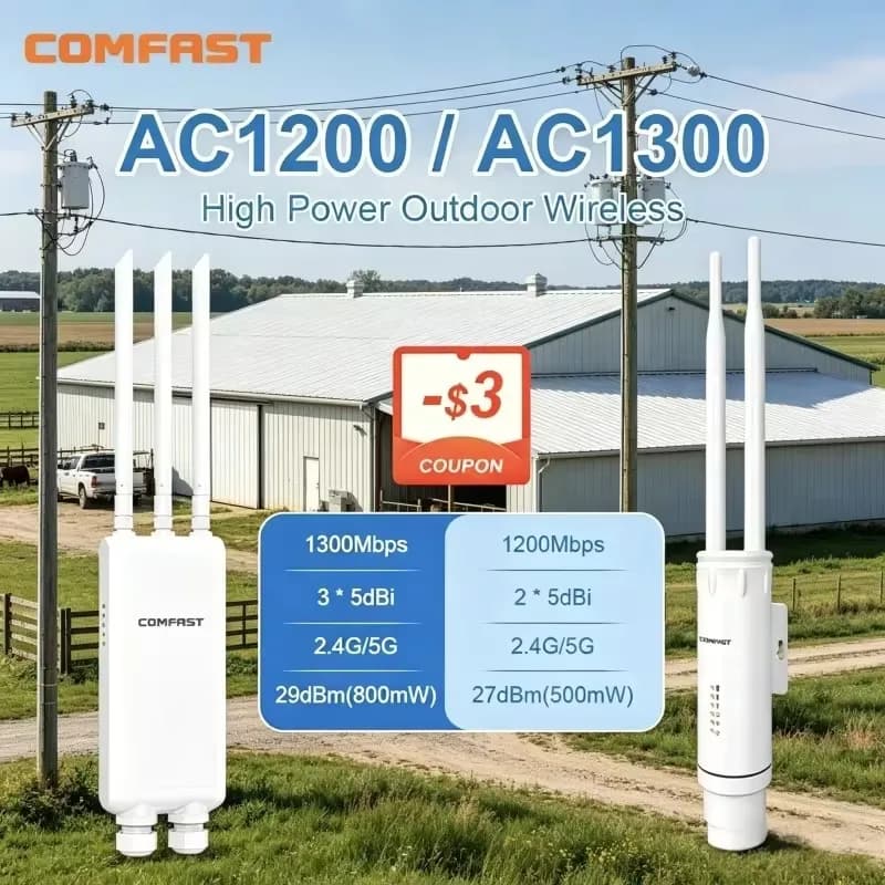COMFAST AC1200/1300 Ripetitore WiFi Esterno Dual Band 2.4G 5G a Lungo Raggio Impermeabile AP Access Point per Giardino e Fattoria