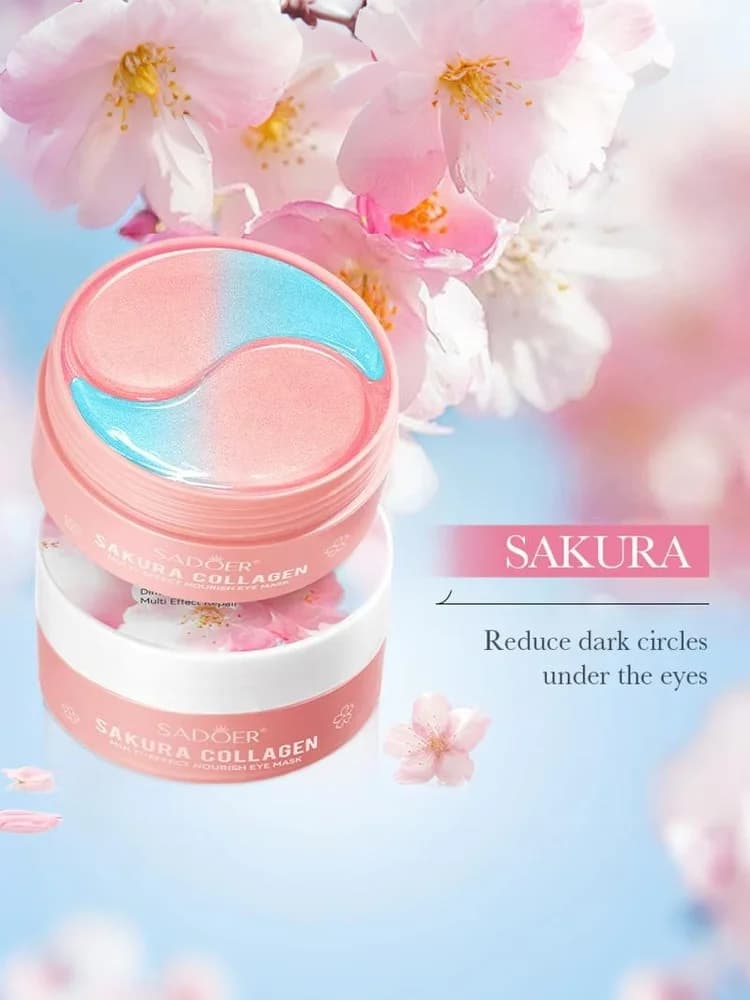 SADOER 60 Pezzi Maschera Occhi al Collagene Sakura Anti Occhiaie e Borse, Idratante e Rassodante, Patch per la Cura della Pelle degli Occhi