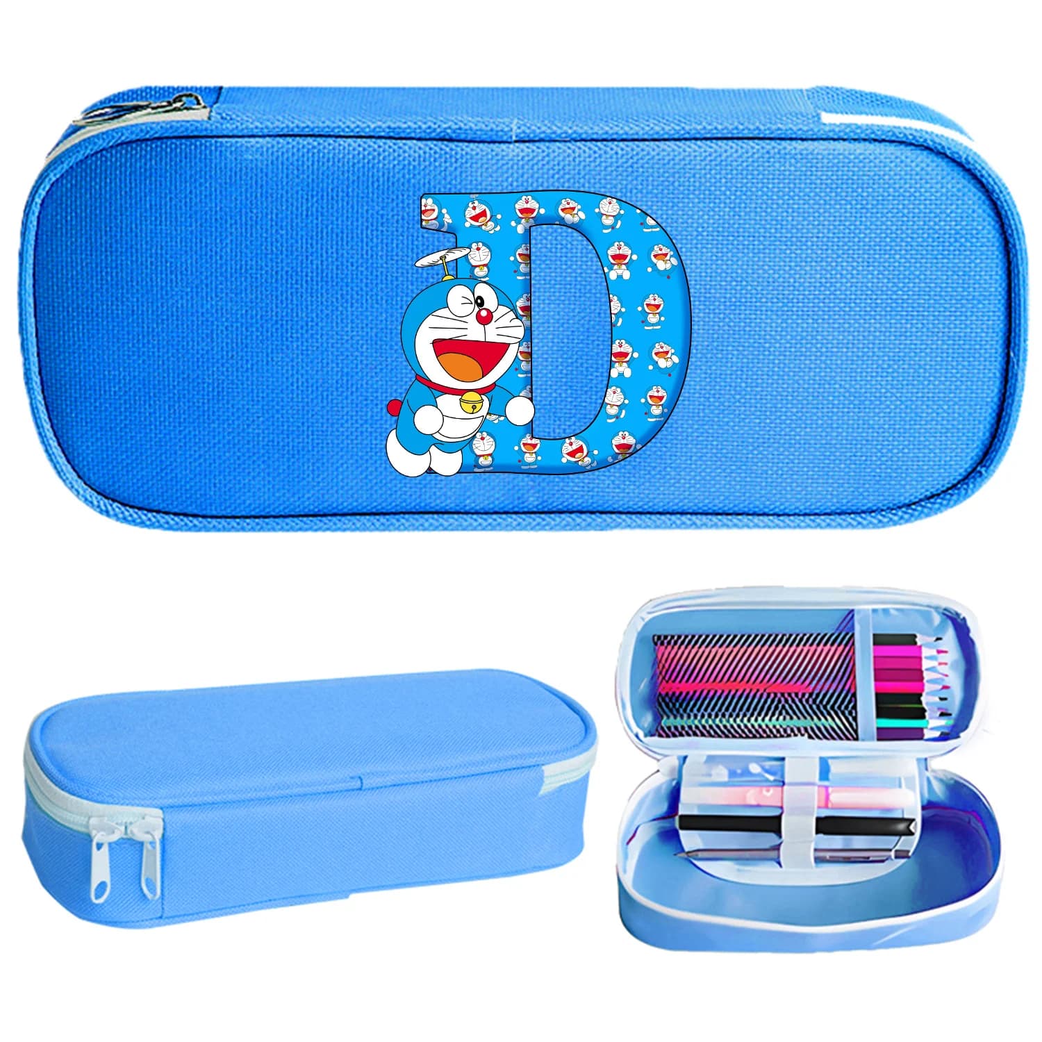 Astuccio Blu Doraemon con Lettere A-Z, Borsa per Penne, Forniture Artistiche per Studenti, Grande Astuccio per Penne, Cancelleria Anime per Scuola e Ufficio, Regalo per Bambini