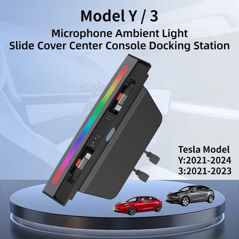 Per Tesla Modello 3/Y Tipo-C Docking Station Alimentato Console Centrale Bracciolo Retrattile Caricatore Per Auto Microfono Luce Ambientale Parte