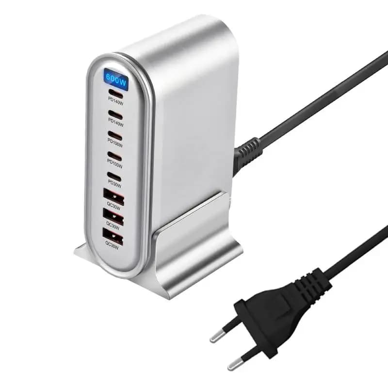 Stazione di ricarica rapida GaN PD a 8 porte da 600 W - Caricatore ad alta potenza all-in-one con display luminoso Caricatore portatile 5C3A