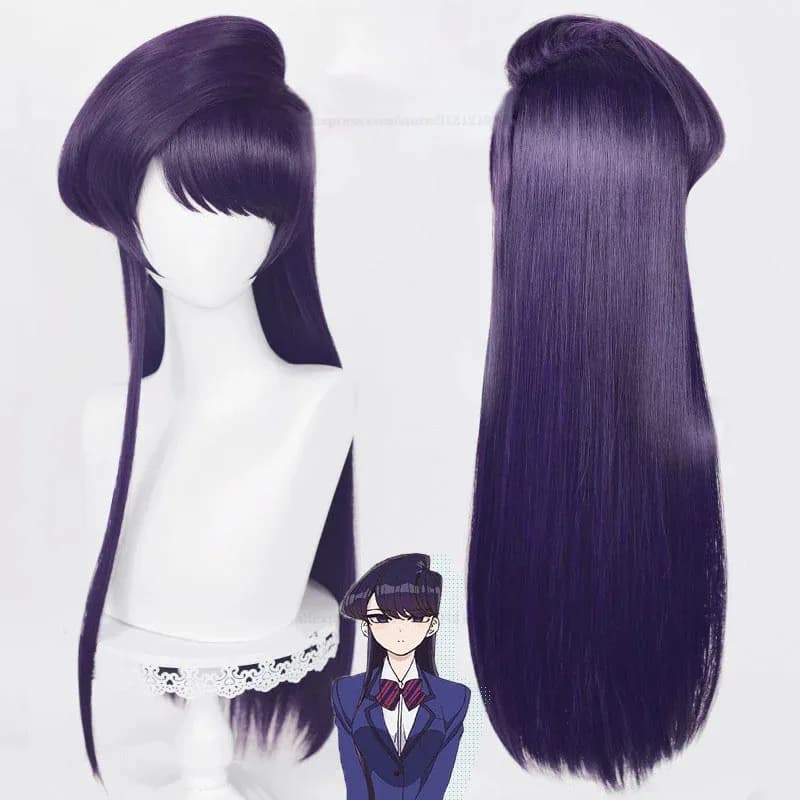 Shouko Komi Cosplay Wig Anime 80cm Purple Black Hair Ears Bow Tie Wigs