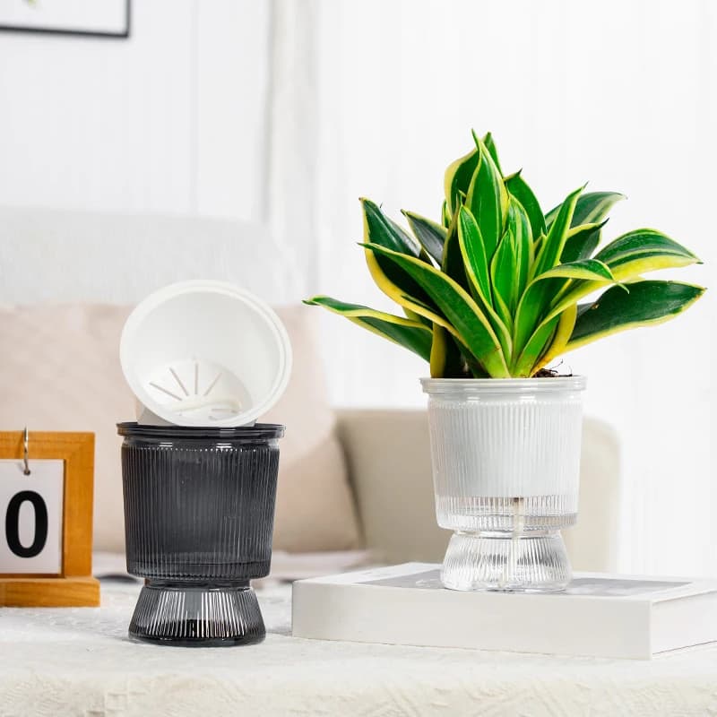 Mini Transparent Plastic Self Watering Flower Pot Fish Tank Planter Vase Home Decoration Plant Pots