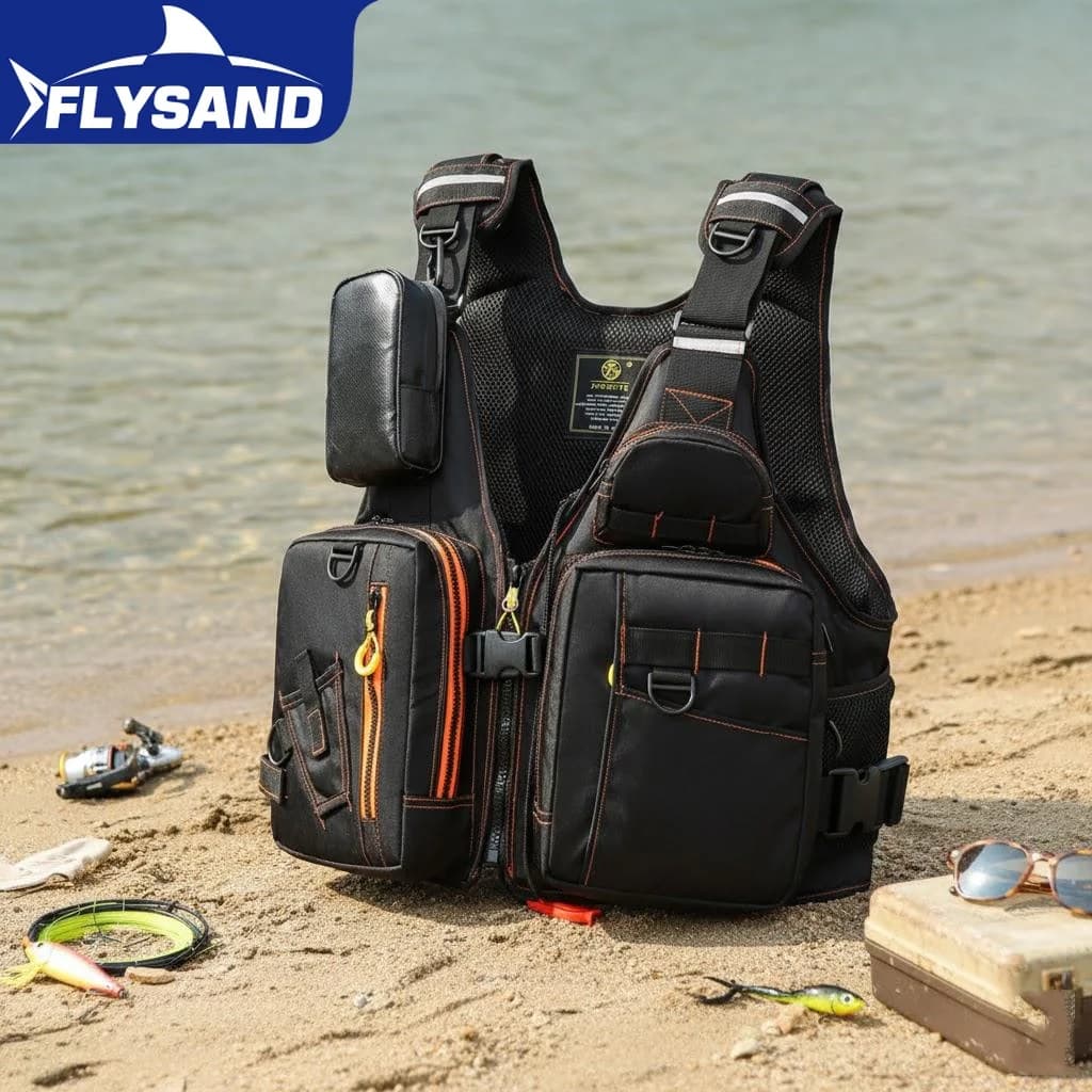 Giubbotto di Salvataggio Multifunzionale per Pesca all'Aperto, Materiale Galleggiante con Molteplici Tasche Portaoggetti