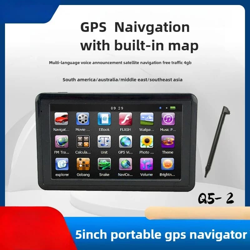 Bayerley 4G Q5-2 5 "HD Navigazione GPS per auto Dispositivo da 4 GB Touch Screen MP3 MP4 Caricatore per auto USB Ultima mappa Europa USA Parasole TFT
