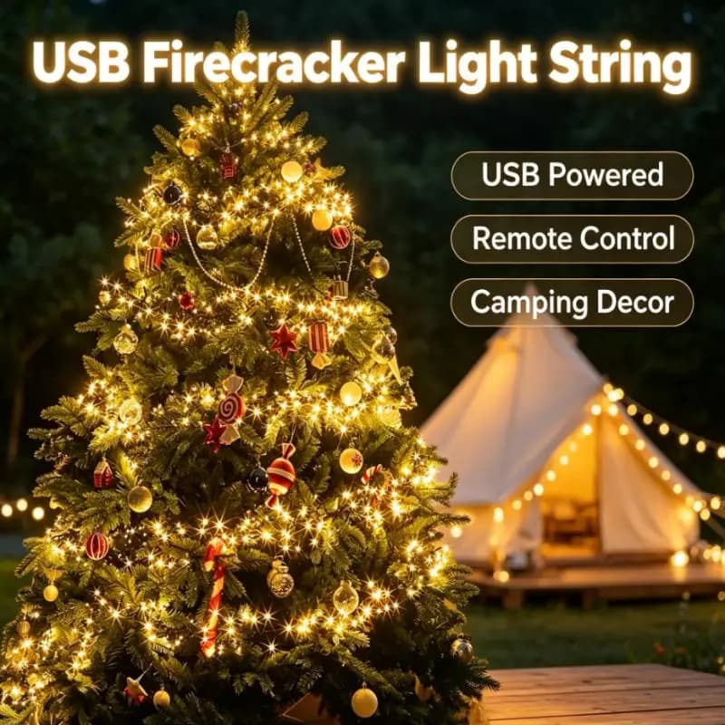 USB Firecracker String Lights Outdoor Fairy Lights Remote Control Light Garland for Camping Festival Party Garden Patio Decor