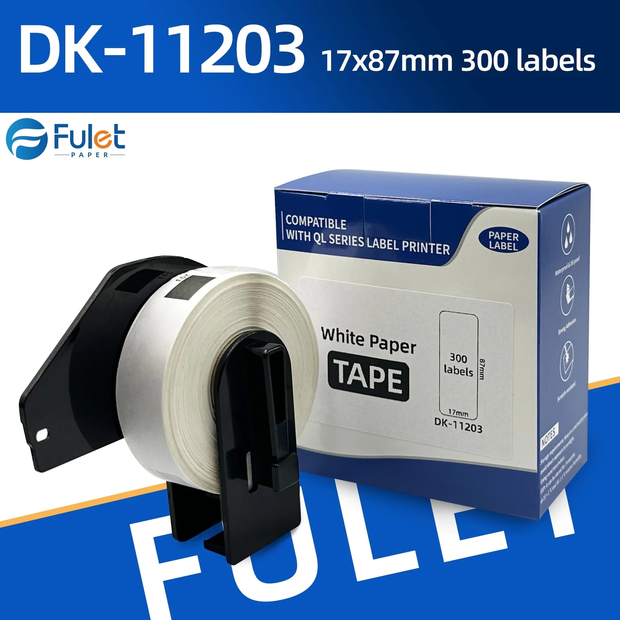 Compatible Brother DK 11203 Labels File Folder 17 X 87mm Black on White 300 labels per roll with holder cartridge