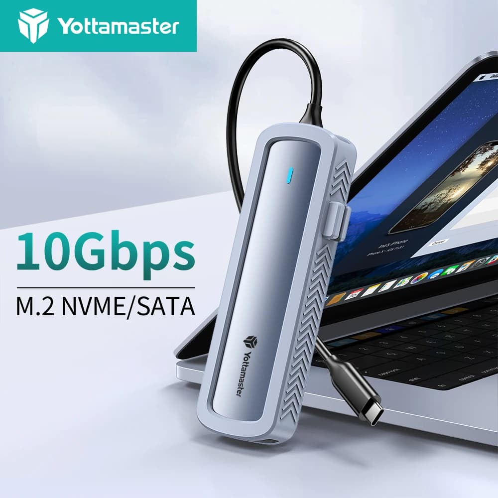Custodia SSD Yottamaster M.2 10 Gbps NVME 5 Gbps SATA Custodia per disco rigido esterno a doppio protocollo Custodia SSD di tipo C con copertura in silicone